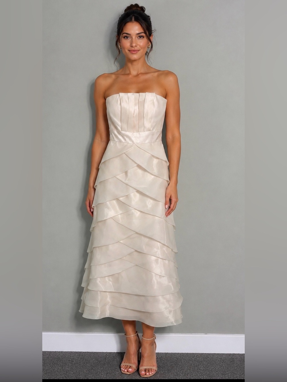 Max & Cleo Size 4 Small Ivory Tiered Maxi Dress Bridal Photo Shower Cocktail New